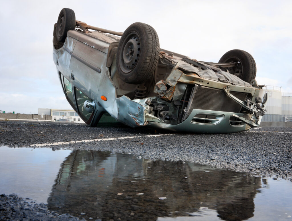 car accident scene flipped over