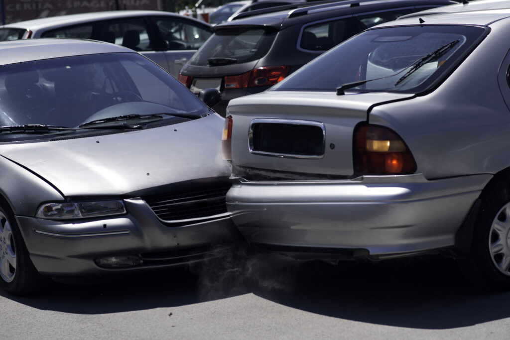 Car crashed into a car driving reverse out of the parking lot, car accident scene in laurel md