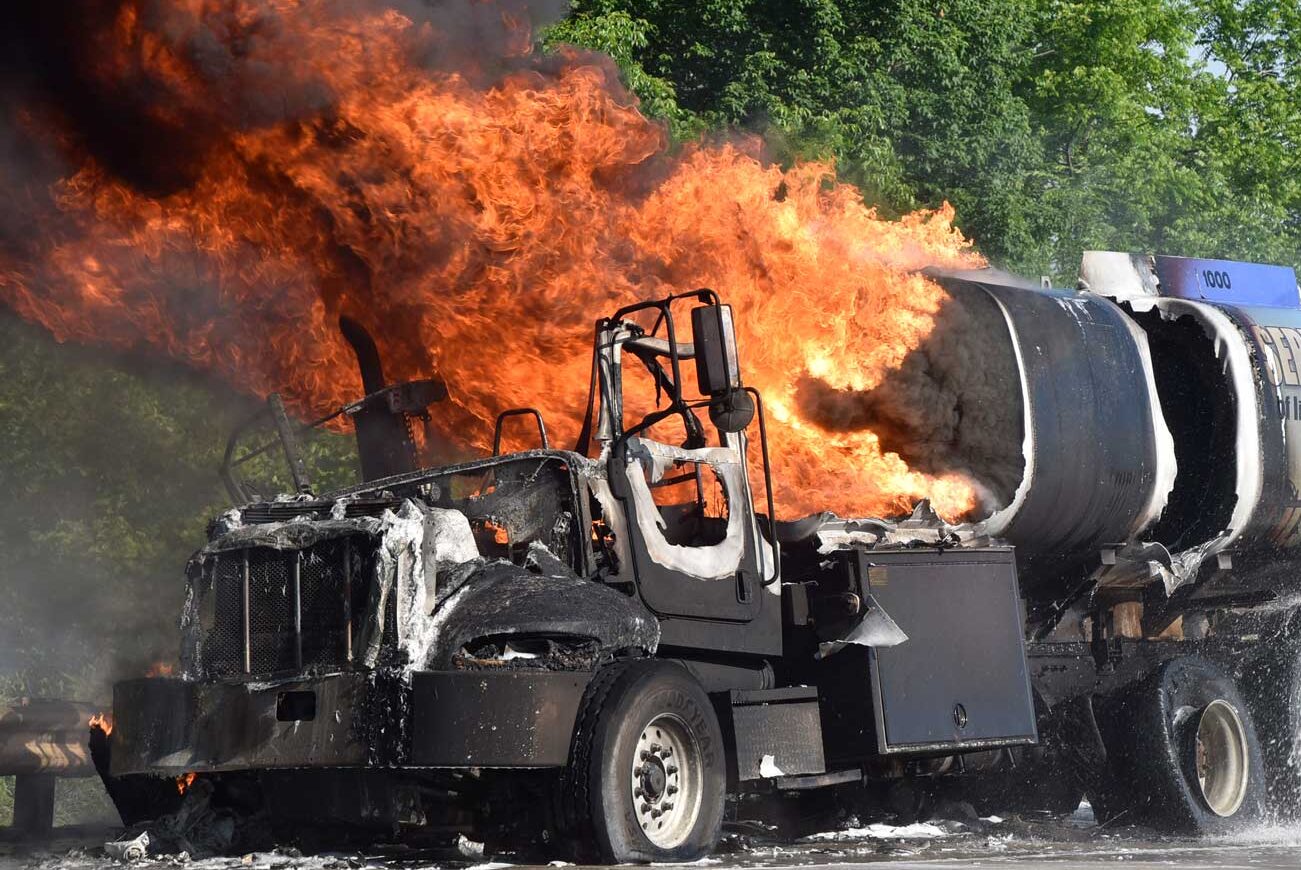 tanker truck on fire in an accident in washington dc