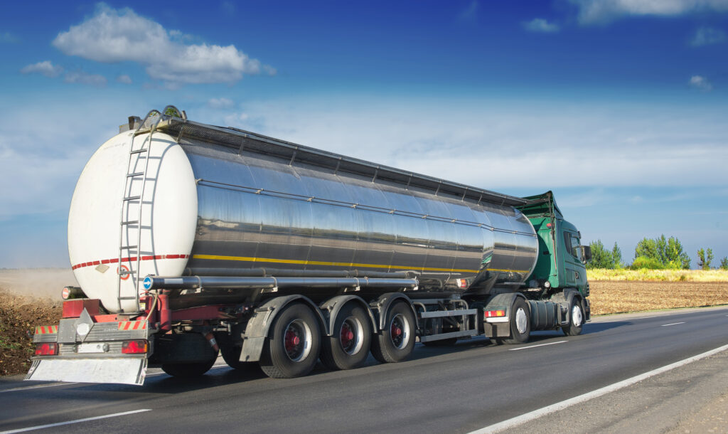 Big fuel gas tanker truck on highway in DC