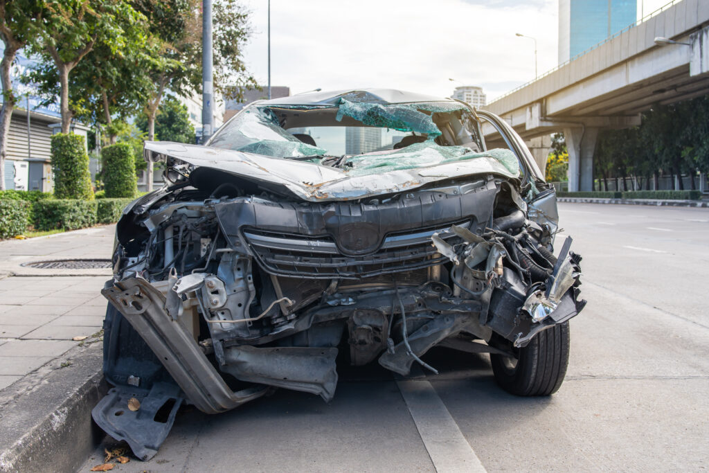 car crash scene, whiplash