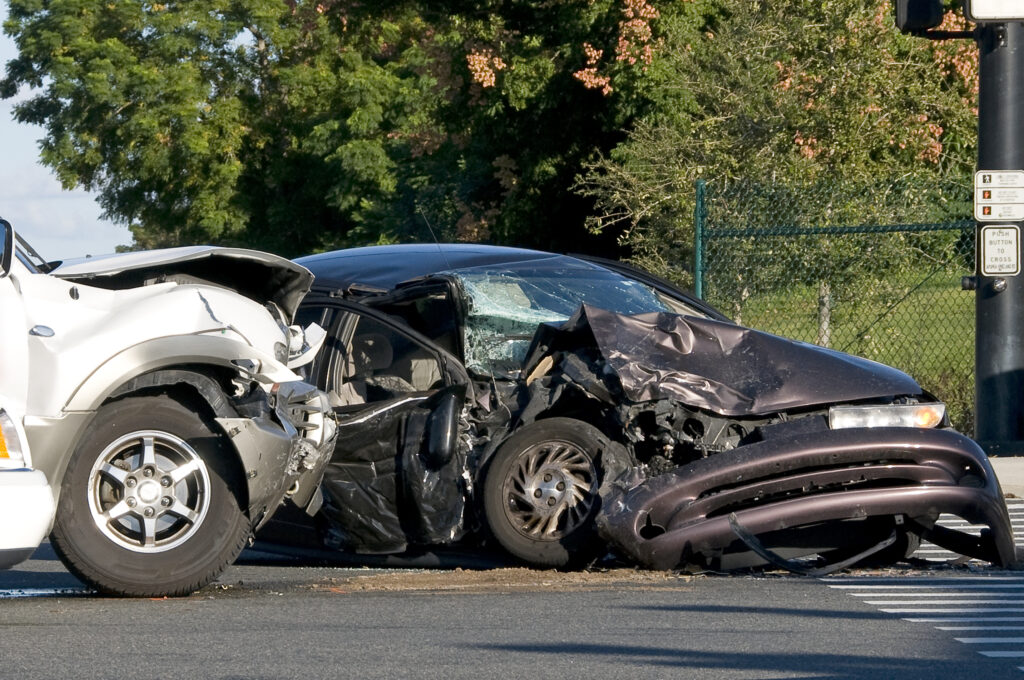 t bone accident scene caused a hairline fracture in driver