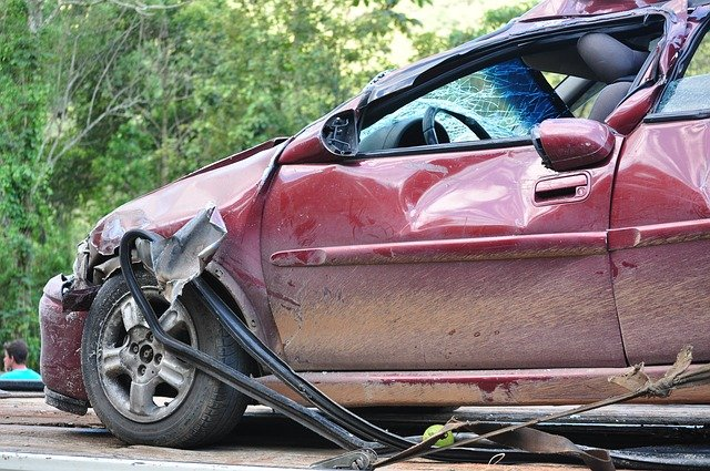 virginia car accident scene, front passenger side of a car totaled